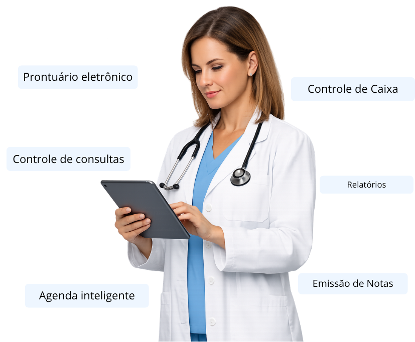 sistema WorthTec Clínicas, plataforma completa para gestão de clínicas e consultórios com agenda online, prontuário eletrônico e controle financeiro em nuvem.